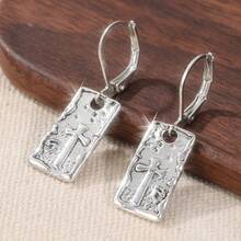 Anting Minimalis Vintage "Ingat Aku", Melambangkan Keyakinan, Dibuat dengan Tangan dari Perak, Desain Salib, Cocok untuk Pemakaian Sehari-hari dan Liburan, Pilihan Hadiah yang Luar Biasa - Perak - View 6