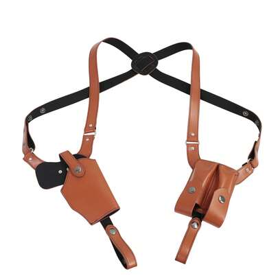 1pc Universal Fit Genuine Leather Shoulder Holster - Adjustable Tactical EDC Gear With Double Strap, Fits Most Handguns For Outdoor Hunting, Shooting & Daily Carry
