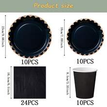 黑色包边一次性餐具套装，7/9英寸派对餐盘，一次性纸盘、纸杯、餐巾纸，适用于节日、婚礼、订婚、生日、派对、庆典等场合。 - 多色 - 查看 6
