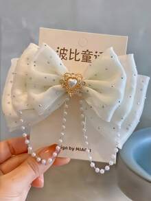 1 pieza Clip de pelo con lazo lindo, clip de pelo con forma de corazón con borla de perlas, accesorio de pelo de estilo princesa brillante para fiesta de cumpleaños y cosplay - Multicolor - Ver 6