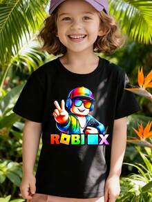 Cute Kids Shirt, Rainbow Gamer Toddler Tee, Cool Video Game Graphic Top, 100% Cotton 180g Youth T Shirt, Soft Casual Tee - 黑色 - 查看 2