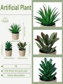 Bộ 3 chậu cây giả mini hình cây mọng nước nhiệt đới, chậu đan bằng rơm màu trắng, đường kính 6,5 cm / 2,55 inch, trang trí bằng dây rong biển, làm từ chất liệu PE. Hoàn hảo để trang trí bàn làm việc, ký túc xá sinh viên và văn phòng. Những chậu cây giả này cũng lý tưởng để trang trí nhà cửa, làm cảnh quan, trang trí tiệc/ngày lễ và trang trí tiệc sinh nhật. - Nhiều màu-A - Xem 4
