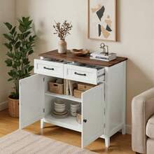 Modern Farmhouse Kitchen Sideboard With Worktop 2 Drawers Double Door Storage Cabinet For Dining Room Hallway - Brown - View 6