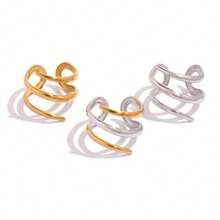 Frminee 3pcs/1pc Thick Twisted Gold Stainless Steel Rings, Stackable Dual-Tone Mixed Metal Braided Exaggerated Rings Fashion Jewelry, Waterproof Jewelry Gift - Multicolor - View 7