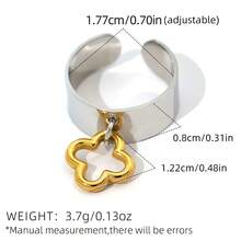 Frminee 2 piezas/1 pieza Anillo de trébol vintage de acero inoxidable, joyería de mujer chapada en oro de 18K, regalo de anillo de trébol, accesorios de playa con encanto para mujer - Multicolor - Ver 7