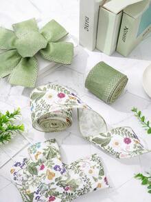 1 Roll 5 Yards Green Wildflower Trim Ribbon, Vintage Floral Craft Ribbon, Spring Fabric Ribbon, Suitable For Making Wreaths, Bows, DIY Packaging, Party Decorations, Gifts, Birthdays, Graduations, Home Presents Or Valentine's Day, Mother's Day, DIY Crafting Of Any Items - Webbing - View 2