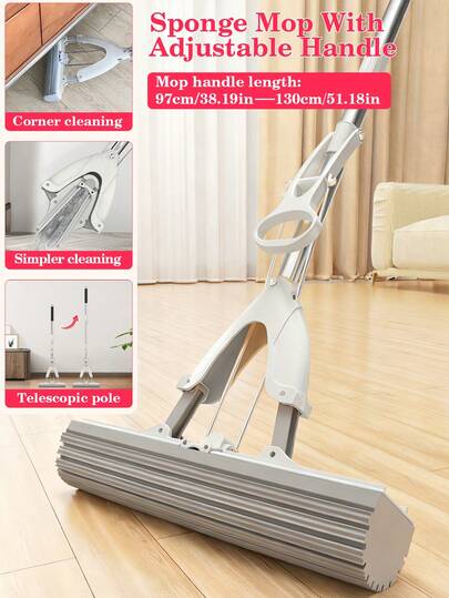 Einstellbarer Griff Doppel-Faltbarer Schwammwischer, arbeitssparend, saugfähig, ohne Handwäsche, Staubentfernung, Reinigungswerkzeug, geeignet für Wohnzimmer, Schlafzimmer, Badezimmer, Küche, Bodenreinigung