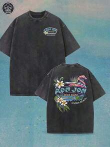 (230 Pure Cotton T-Shirt) Men's T-Shirt, Surf Shop Graphic T - Shirt,Street Style-HD07 - 綠色 - 查看 4