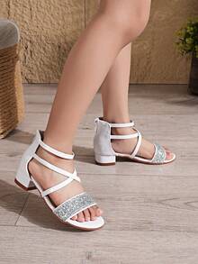 1 đôi sandal cao gót thời trang cho bé gái, có khóa kéo phía sau, thích hợp cho mùa hè. - trắng - Xem 2
