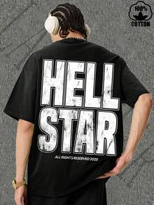 Hell Star Paradise Skull Flame Distressed Oversized Graphic Tee Men's Short Sleeve Pure Cotton T-Shirt Loose Fit, Y2K Streetwear Vintage Casual Punk Gothic Aesthetic Baggy 100% Cotton Pullover Gift - Black - View 3
