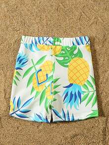Family Matching Swimsuit Pineapple Print Ruffle Hem One Piece Bathing Suit Women Kids Girls Beachwear Swim Trunks Men&Boys Swimwear For Whole Family - 男生 - 查看 5