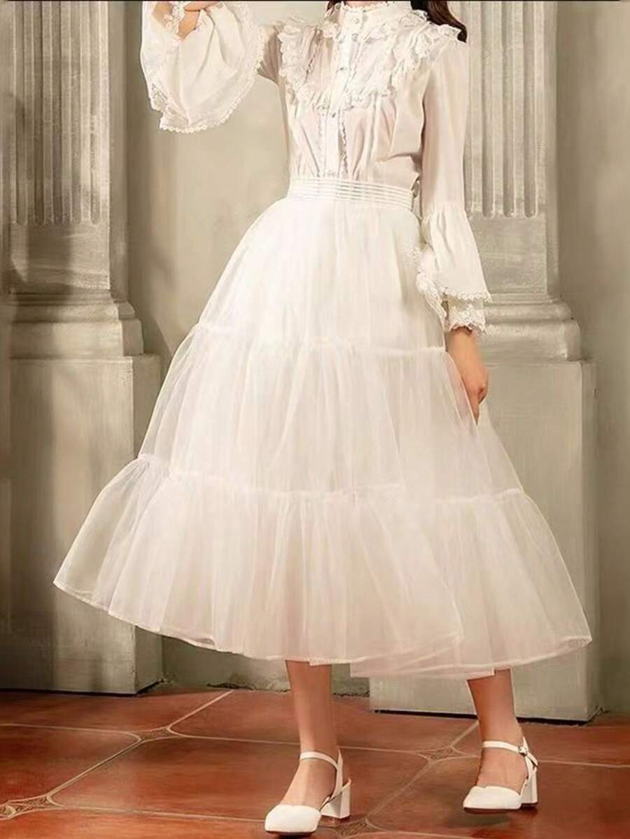 无骨柔软薄纱洛丽塔泡泡裙，蓬松轻盈透气弹力褶皱可爱少女云朵中长款休闲修身优雅衬裙，适合婚礼、派对、演出、正式角色扮演、日常汉服、婚纱风格，基础甜美可爱，是情人节、母亲节、复活节、装饰、送给女士和女孩的理想礼物。 - 彩色 - 查看 1