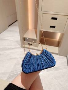 1件女士优雅藏蓝色褶皱方形派对手拿包，奢华闪亮手提包，迷人正式礼服包，适合约会、舞会、生日、晚宴等场合 - 藏蓝色 - 查看 7