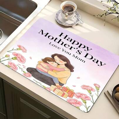 1件镀金励志图案多用途吸水垫，涤纶防水台面保护垫，适用于厨房、餐桌装饰、餐具晾干、洗衣机、咖啡机、浴室盥洗台、厨房配件、派对用品