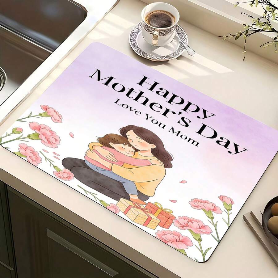 1pc Carnation Hug Design - Multifunctional Absorbent Pad, Polyester Waterproof Table Protector Mat For Kitchen, Dining Table, Washing Machine, Bathroom Vanity, Kitchen Accessories, Party Supplies, Adds Happiness To Home - Carnation's Embrace - View 1