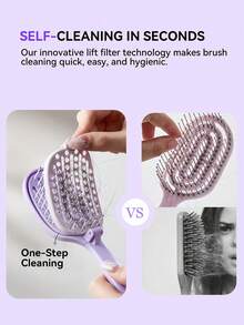1pc Foldable Self-Cleaning Anti-Tangle Comb, Push-To-Release Hair Easy Clean Ventilated Comb, Suitable For Wet And Dry Hair, Scalp Massage During Shower, Home And Travel Comb For Women, Men And Teens - Multicolor - View 4