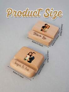 Cute Minimalist Basic Wooden Customized Phone Stand Custom Photo & Name Phone Stand, Personalized Couple Image Phone Holder For Desk Office Video Watching Daily Use, Cute Cartoon Photos, Minimalist Aesthetic Mobile Stand Gift For Mother'S Day Birthday, Customized Picture Dock For Friends Family Couple, Customizable Name Unique Keepsake Present Mother'S Day Mom Anniversary Gift - Multicolor - View 3