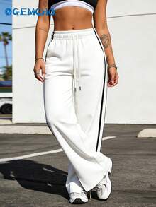 GEMCHO Quần thể thao nữ thường ngày có túi, chất liệu vải dệt kim co giãn nhẹ, gấu quần xẻ, quần nỉ chạy bộ thường ngày, quần áo thể dục nữ, quần dài mặc được cả bốn mùa. - Nhiều màu - Xem 1