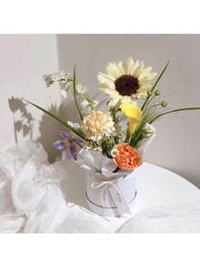1 pieza Caja redonda con empaque de flor, Caja de papel de lujo con tapa para el Día de San Valentín, Caja de regalo, Accesorios de almacenamiento y decoración DIY para bodas, Día de San Valentín, cumpleaños, Día de la Madre, Navidad, Halloween - cubo de flores - Ver 10
