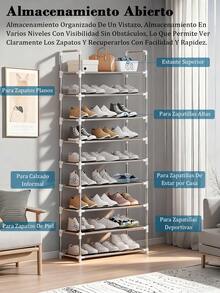 1pc 8-Layer Freestanding Stainless Steel Shoe Rack With Shoe Shelf, Storage Rack - 灰色 - 查看 2