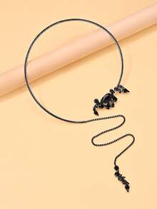 1 chiếc vòng cổ choker dài màu đen mới, kiểu dáng hở, dây chuyền pha lê thời trang dự tiệc tối theo phong cách Châu Âu và Mỹ. - Màu Đen Súng - Xem 5