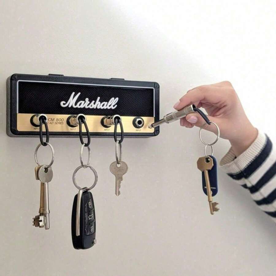Guitar Amp Key Holder For Wall Mount, Includes 4 Guitar Plug Key Fobs And 1 Wall Mounting Kit,Perfect Gift For Birthdays, Holidays,Unique Present For Musicians, Music Fans - Đế móc khóa màu đen + bốn phích cắm - Xem 1