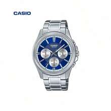 Đồng hồ bấm giờ Casio nam, mặt số xanh dương, dây thép không gỉ, chống nước 50M, hiển thị ngày và tuần, máy quartz, model MMTP-1375D-2A1V - Một cỡ - Xem 10