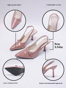 Sepatu Hak Tinggi Wanita, Hak Tipis, Ujung Lancip Elegan, Hak Kitten, Sandal dengan Bagian Belakang Elastis dan Ujung Tertutup - Berwarna merah muda - View 7