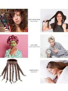 免加热卷发器，8个可拆卸卷发爪，可调节头带，柔软缎面材质，适合长发，轻松打造卷发造型，女士免加热卷发器，打造波浪卷发，美发造型工具 - 多色 - 查看 8