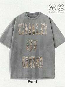 Nueva camiseta de moda para hombres de primavera y verano, 100% algodón lavado de alto gramaje, camisetas virales con estampado de camuflaje interesante "Child Of God", camisetas unisex casuales de temporada, camisetas de manga corta de algodón lavado ácido con cuello redondo, camisetas de ropa urbana cristiana y para uso diario, regalos religiosos, afiliados. - Gris - Ver 1