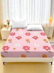 粉色花朵图案床笠，防滑床垫套，柔软卧室床单 - 彩色 - 查看 19
