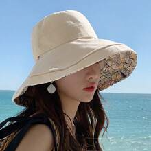 Mũ chống nắng ngoài trời mới dành cho nữ, mũ tai bèo mùa xuân/hè với vành rộng, thiết kế hai mặt. - A - Xem 2