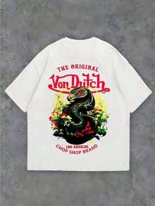 Summer Tops White 1pcs Women's Double Side Print Von Ditch Dragon Floral Design Red And Green Print Fabric Soft & Skin-Friendly Unisex Style Gifts For Spring Festival, Valentine's Day, St. Patrick's Day & World Cup-Van Dutch Dragon Print Women T Shirt Classic Americana Style Graphic,Summer Outfits,Vacation Outfits Women,Summer Outfits For Women,Spring Outfits For Women,Summer Tops,St Pattys Day Outfit,Easter Outfit Women Summer Clothes - Màu xanh hải quân - Xem 4