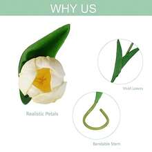 10Pcs Fake Tulips Yellow Realistic Flowers Real Touch PU  Tulips With Stems Light Yellow Fake Spring Flowers For Home Decor Floral Arrangements Table Centerpieces - 黃色 - 查看 2