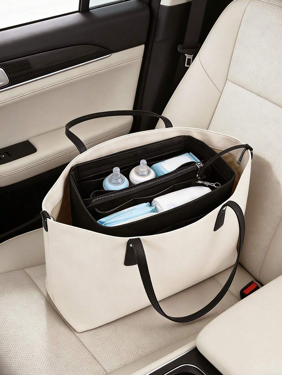 1个毛毡手提包收纳袋，大号拉链隔层内袋，适用于托特包和单肩包的钱包收纳袋 - 彩色 - 查看 1