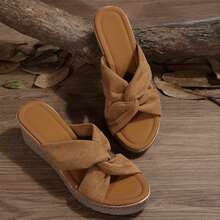 Women's Beach Sandals Summer Bow-Knot Flats Wear-Resistant Travel Slippers Shoes Wedges Heels Platform Sandals Summer Outdoor Walking Travel - 卡其色 - 查看 10