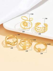 5pcs Vintage Elegant Star Ring Set, Hollow Pearl Chain Open Stainless Steel Rings, Waterproof Non-Fading Jewelry Gift For Women - Star - View 2