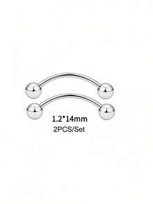 2-3件/套 水平舌钉，弯曲舌钉，不锈钢唇钉饰品 - 銀色 - 查看 11