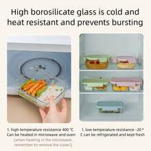 Nueva llegada de moda Caja de almuerzo de vidrio borosilicato reforzado para comer el almuerzo, organizador de refrigerador, caja de almacenamiento de refrigerador, contenedor de almacenamiento de cocina apilable, caja bento a prueba de fugas, apto para microondas y congelador para almacenamiento de cocina&organización de refrigerador - Multicolor - Ver 5