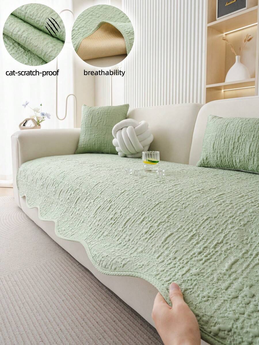 1pc Solid Color Irregular Ice Silk Sofa Cushion Cover, Modern Minimalist Sofa Slipcover, Breathable Sofa Cover, Summer Style, Pilling Resistant, Wrinkle Resistant, Anti-Slip, Anti-Dust, Protect Sofa, Machine Washable, Non-Deformation, Fade Resistant, Durable, Anti-Pet Scratch, Sofa Makeover, Sofa Decor, Enhance Ambiance, Fit 1-4 Seater, L-Shaped Sofa - Green - View 1