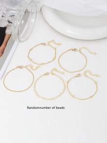 5pcs Stainless Steel Heart Beaded Multi-Layer Bracelet Set, Fashionable Accessory For Daily, Work, Party, Unisex Jewelry (Bead Quantity Random) - Yellow Gold - View 2