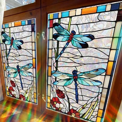 1/3/5 stuks Boheemse stijl libellen kleurrijke raamfolie, statische privacy sticker met regenboogprisma zonwering, decoratieve sticker, verwijderbaar zonder lijm, geschikt voor kamerdecoratie