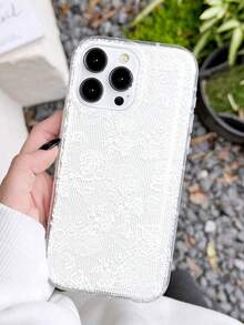 1pc Romantic Lace Pattern Soft Transparent Anti-Slip Cushion Phone Case, Suitable For IPhone 11/12/13/14/15/16 Pro Max - Multicolor - View 2