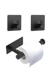 OBOVAY 5pcs Drill-Free Bathroom Accessories Set, Stainless Steel Bathroom Hardware Set, Towel Bar, Towel Rack, Toilet Paper Holder, Wall Hooks, Robe Hooks, Towel Hooks, Stainless Steel Brushed Wall Hooks For Hanging Bathrobes, Sponges In Bathroom And Bedroom - Multicolor - View 15