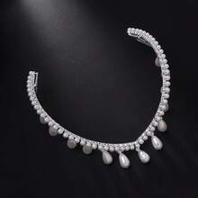 1pc Silver Elegant Fashion Baroque Bridal Headband, V-Shaped Pearl Hair Hoop, High-End Jewelry Accessory - Silver - View 2