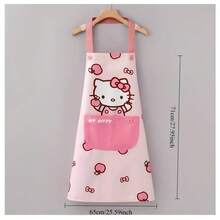 SANRIO 三丽鸥Hello Kitty围裙 - 可爱粉色PVC厨房围裙，带口袋，亮面设计，居家烹饪的理想之选 - 彩色 - 查看 3