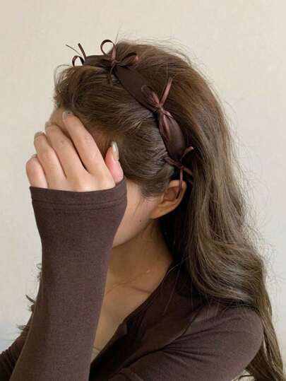1pc Brown Tone Thin Ribbon Bow Headband, Elegant French Style Hair Accessory, Hair Band, Hair Hoop Head Accessories Hairband Beauty Home Hair Accessories