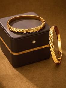 1/2/3 PiecesFashion Classic Shiny Plated 24k Gold Stainless Steel Hand-Carved Bracelet With Smooth Twist , With Diameter Of 60mm That Can Be Opened , Suitable For Women's Daily Wear , Excluding Box - Multicolor - View 3