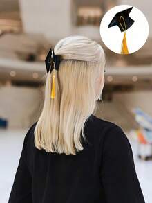 Pinza para el cabello en forma de birrete de graduación en miniatura negro, accesorios para el cabello de niñas, accesorios para fotos de graduación, temporada de graduación, regalo de graduación, regalo único - Pinza para el cabello con forma de birrete de graduación - Ver 1