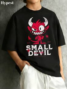 Punk Hardcore Punk Y2K Style Goth Clothing Small Devil Red Demon Cartoon Summer Outfit Men Men Clothes Mens Clothing 100 Percent Cotton Loose Fit Tops Summer Holiday Outfits Tshirts For Men For The Daily Wear - 黑色 - 查看 4